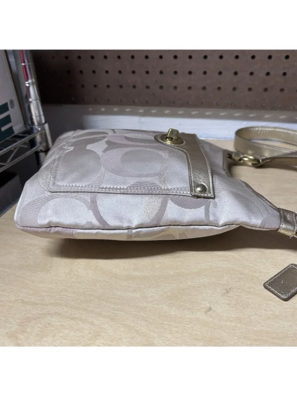 Coach Penelope Optic Metallic Signature Bag 18478 Gold Beige Purse